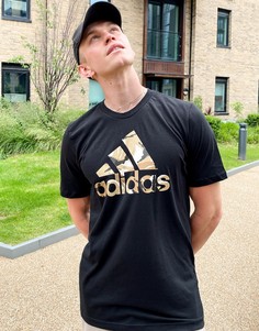 Черная футболка с камуфляжным принтом на спине adidas Training-Черный цвет