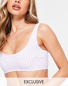 Эксклюзивный фиолетовый бикини-топ в клетку с овальным вырезом Pieces-Многоцветный