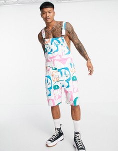 Джинсовый комбинезон-шорты с пальмовым принтом ASOS DESIGN-Multi
