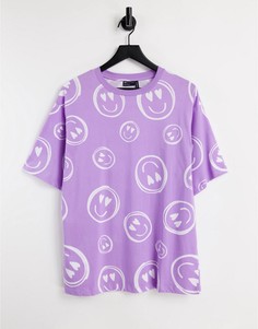 Сиреневая oversized-футболка со сплошным принтом смайликов ASOS DESIGN-Фиолетовый цвет