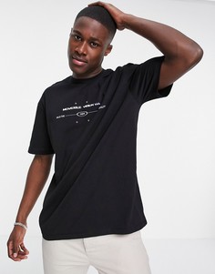 Черная oversized-футболка с принтом Topman-Черный