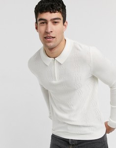 Светло-бежевое трикотажное поло с зигзагообразным узором Topman-Белый
