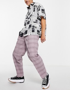 Льняные суженные книзу oversized-брюки в клетку сиреневого цвета ASOS DESIGN-Фиолетовый цвет