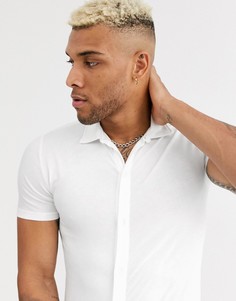 Облегающая трикотажная рубашка белого цвета с добавлением органического материала ASOS DESIGN-Белый