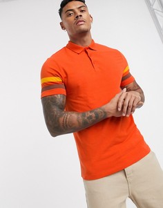 Красная приталенная футболка-поло с добавлением органического хлопка и с контрастными полосками на рукавах ASOS DESIGN-Оранжевый цвет