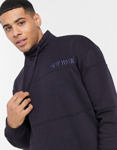 Темно-синий свитшот с воротником-стойкой и принтом «New York» New Look