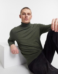 Трикотажная водолазка цвета хаки из смесового органического хлопка Burton Menswear-Зеленый цвет