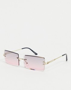 Прямоугольные солнцезащитные очки без оправы с розовыми стеклами My Accessories London-Розовый цвет