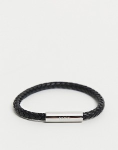 Мужской кожаный плетеный браслет черного цвета BOSS-Черный цвет