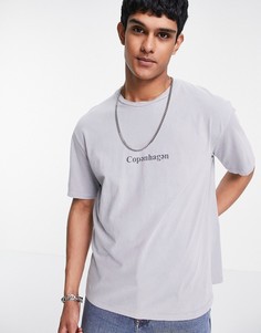 Oversized-футболка серого цвета с принтом "Copenhagen" Topman-Серый