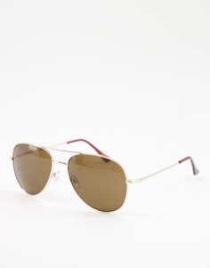 Солнцезащитные очки-авиаторы с черными линзами в золотистой оправе с двойной планкой Madein.-Коричневый цвет