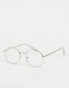 Серебристые круглые очки в металлической оправе с прозрачными стеклами New Look-Серебристый