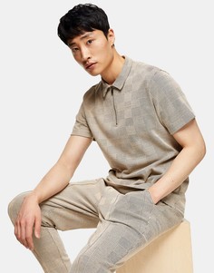 Светло-бежевое поло в клетку Topman-Нейтральный