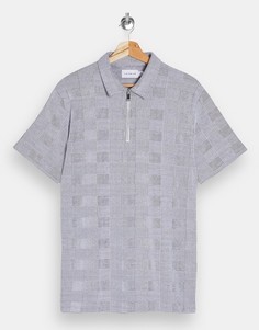 Серая футболка-поло в клетку Topman-Серый