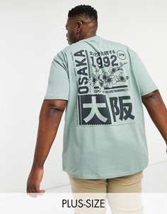 Зеленая oversize-футболка с принтом "Osaka" Topman Big & Tall-Зеленый цвет