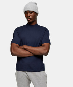 Темно-синяя и фиолетовая футболки с высоким воротником Topman-Многоцветный