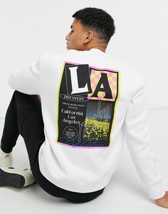 Светло-бежевый свитшот с графическим принтом LA discovery Topman-Белый
