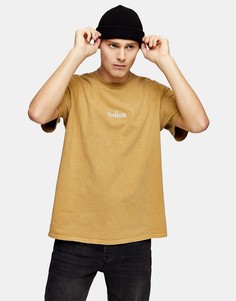 Коричневая футболка с вышивкой "Stockholm" Topman-Коричневый цвет