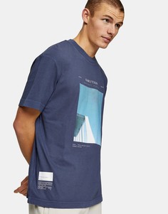 Синяя выбеленная футболка с принтом "Variation" Topman-Голубой