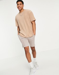 Бежевая трикотажная футболка в стиле oversized Topman-Нейтральный