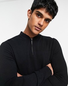 Черный джемпер с длинными рукавами и молнией Topman-Черный цвет