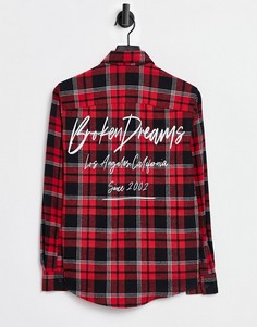 Красная рубашка в клетку с принтом на спине Topman-Красный