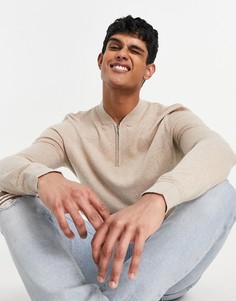 Светло-бежевый джемпер с длинными рукавами и молнией Topman-Нейтральный