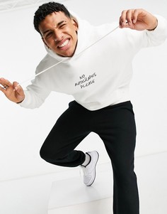 Светло-бежевый худи с вышивкой автографа Topman-Белый