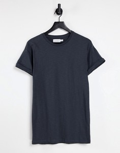 Серая футболка скинни с отворотами на рукавах Topman-Серый