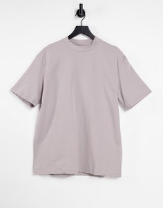 Серая футболка в стиле oversized с высоким воротником Topman-Серый