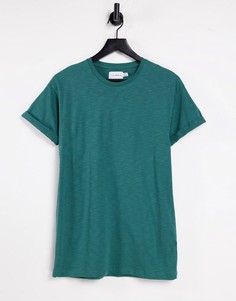 Зеленая футболка скинни с отворотами на рукавах Topman-Зеленый цвет