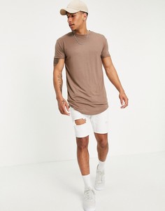Зауженная удлиненная футболка коричневого цвета Topman-Коричневый цвет
