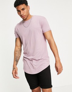Зауженная удлиненная футболка сиреневого цвета Topman-Розовый цвет