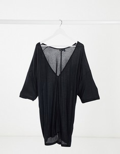 Черная рубашка из вискозы с глубоким V-образным вырезом ASOS DESIGN-Черный цвет