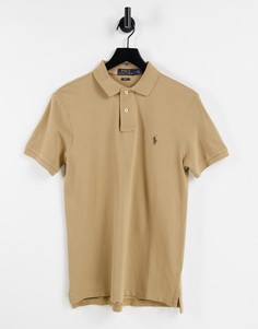 Светло-коричневое узкое поло из пике с логотипом Polo Ralph Lauren-Коричневый цвет