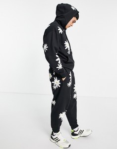 Черные oversized-джоггеры со сплошным цветочным принтом (от комплекта) ASOS DESIGN-Черный цвет