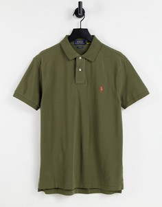 Темно-зеленое поло из пике узкого кроя с логотипом в виде игрока поло Polo Ralph Lauren-Зеленый
