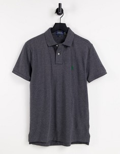 Темно-серая меланжевая футболка-поло узкого кроя из пике с логотипом Polo Ralph Lauren-Серый
