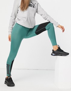 Бирюзовые леггинсы длиной 7/8 с завышенной талией и логотипом Puma Train-Зеленый цвет