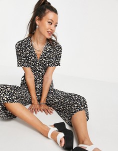 Комбинезон с темным цветочным принтом и кружевной талией ASOS DESIGN-Multi
