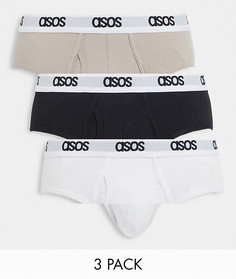 Набор из 3 трусов-джоков черного, белого и бежевого цвета ASOS DESIGN-Многоцветный