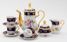 Leander Сервиз кофейный Мэри-Энн Темно-синяя окантовка с цветами, 15 пр.