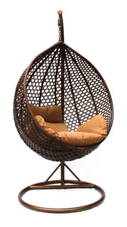 Подвесное кресло KM-0001 (темный) Темный иск, ротанг/Коричневая подушка, Средняя корзина Kvimol