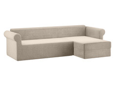 Чехол на угловой диван с оттоманкой Капучино, жатка, Правый Ми Текстиль