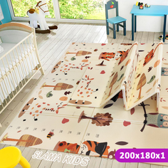 Детский коврик складной SLAMA KIDS Тигренок и Сова + Зверушки и Деревья - 200x180x1 см