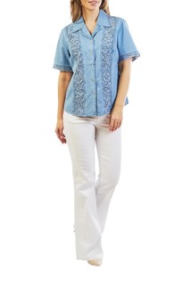 Джинсовая рубашка женская LAFEI-NIER G34613RB-J голубая 2XL