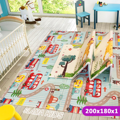 Детский коврик складной развивающий SLAMA KIDS Дорога London + Жираф Ростомер- 200x180x1