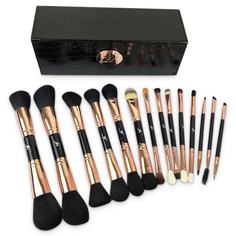 Набор кистей Just make up для макияжа 14 шт в футляре. Смешанный ворс. Черный лак.