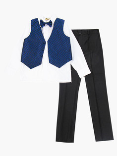 Костюм для мальчика M&D (жилет/брюки/рубашка/бабочка, цвет: синий, рост: 122 см)