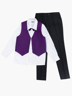 Костюм для мальчика M&D (жилет/брюки/рубашка/бабочка, цвет: фиолетовый, рост 122 см)